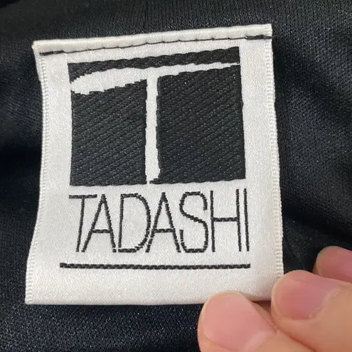 Tadashi Shoji Tadashi handkerchief hem pieced plunge neck cap sleeve eventing dress in black