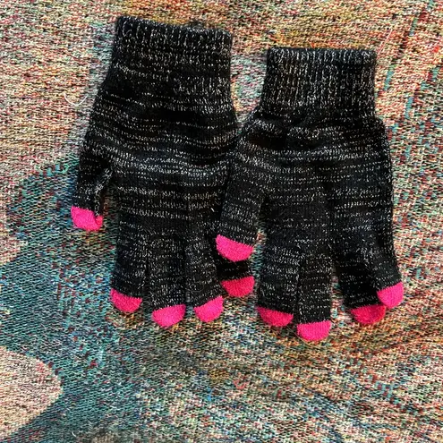 Black and Pink Knit Gloves with Ribbed Cuffs Mittens Winter Skater Goth Hippie