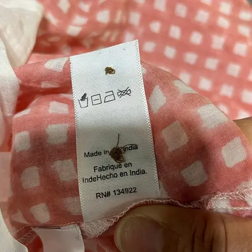 Emerson Fry Laurent Women's Blouse Pink Gingham Organic Cotton Peasant Top Small