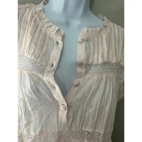 Sundance Sleeveless Top PXS Pink Eyelet Lace Trim Boho Bohemian Blouse