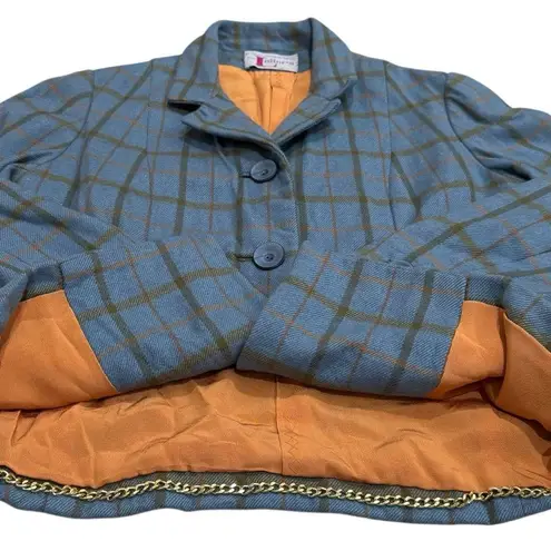 Vintage Vogue Paris Original Retro Plaid Women's Relaxed Suit Jacket Career M/L Blue Size M