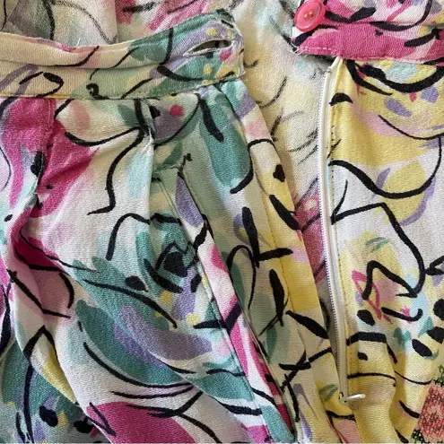 Esprit Vintage 80s Linen/Rayon Tapered Floral Pleated Pants Made in Italy Small