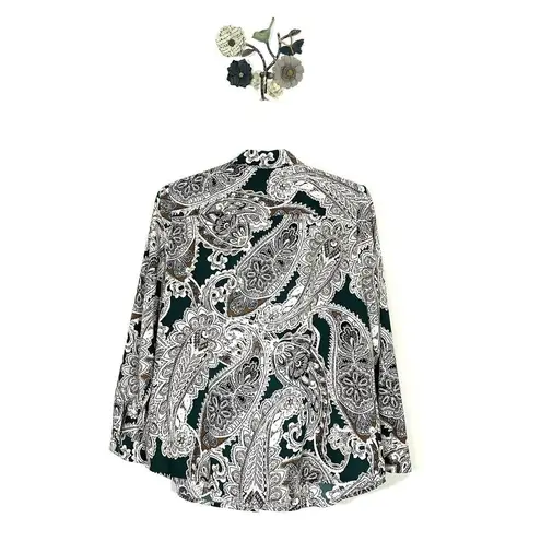 Chico's  Green Paisley Print Ruffle Front Button Down Blouse Shirt 2 / Large - Image 6