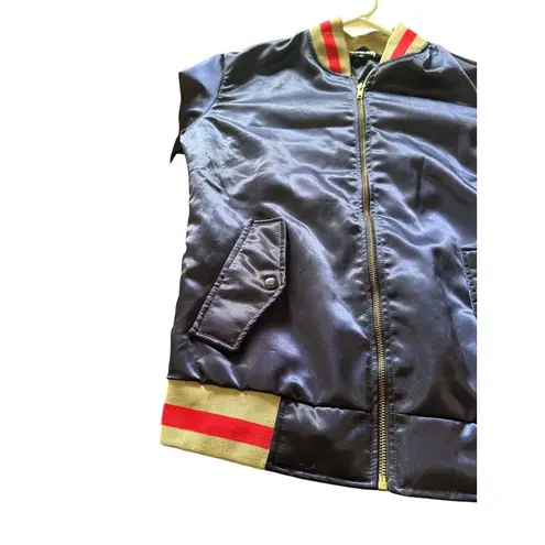 CHRLDR 100% Satin Bomber Jacket with Embroidered Chinese Dragon Blue Size M