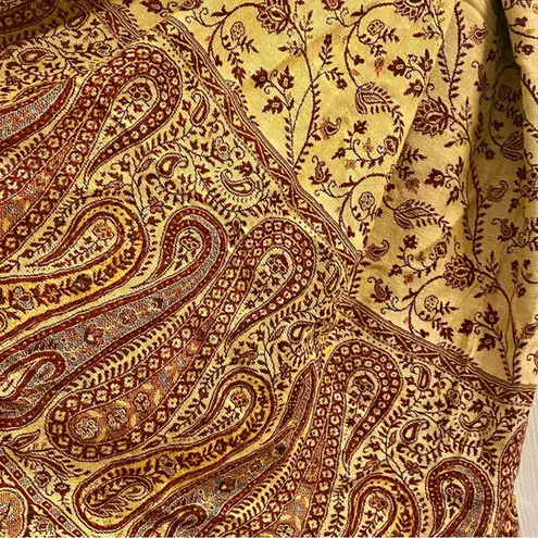 Red Gold Floral Indian Pashmina Shawl Wrap Scarf Fringe Tassel Womens One Size