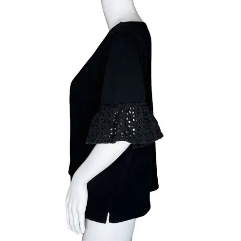 J Crew Blouse Womens Large Black Open Lace Sleeves Updated Basic Minimalist