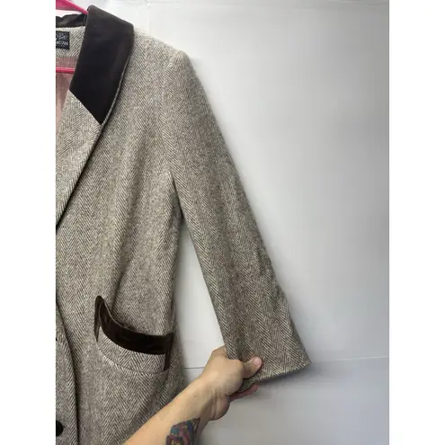 Vintage Noble Fashion Wool Coat Women’s | Herringbone Tweed Long Overcoat Size L