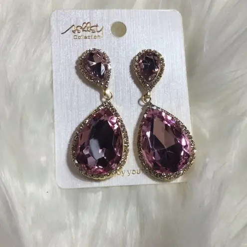 Ashley by 26 International Boutique Pink teardrop gem glam earrings NWT