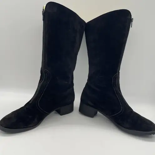 Hush Puppies Vintage Womens 8 W Boots Black Suede Sherpa Lined Mid Calf Made USA