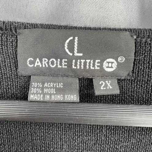 Carole Little Sweater Black Embroidered Bird Floral Wrap Look Sweater Womens 2X