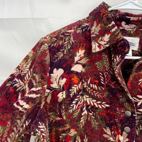 Christopher & Banks dark floral leaf corduroy button collared jacket stretch M