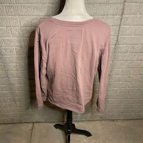 Peace Love World Mauve Raw Edge Crewneck Distressed Casual Sweatshirt Size XS