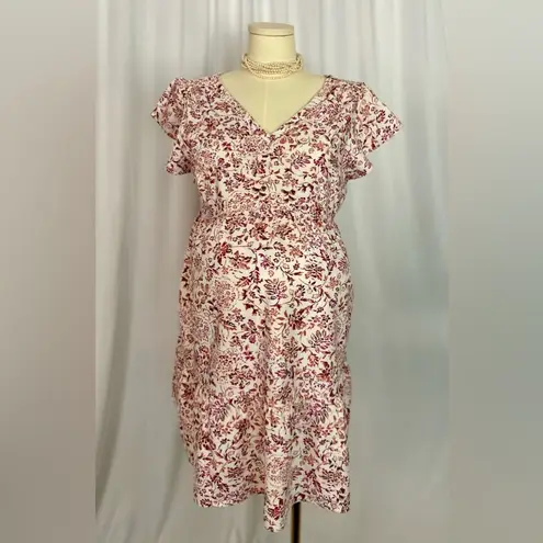 Isabel Maternity by Ingrid & Isabel Red and White Flutter Sleeve Sundress (745) Size L