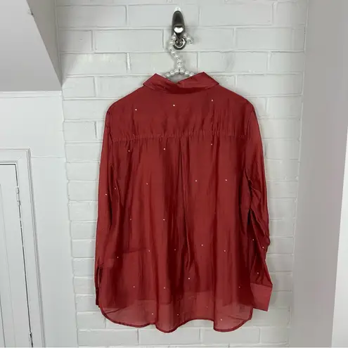 Evereve Bailey 44 Sheer Rhinestone Gem Button Down Shirt Size L