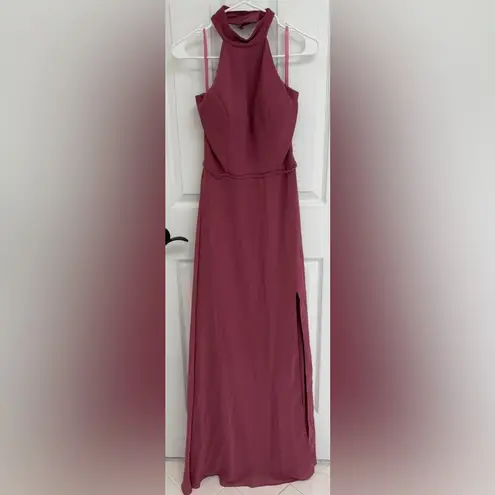 Kennedy Blue Stassi Rosewood Chiffon High Halter Neck Gown Women’s Size 6