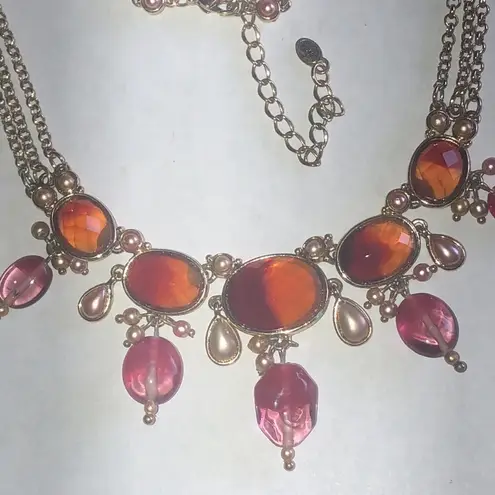 Monet Elegant Orange and Pink Boho Statement Necklace