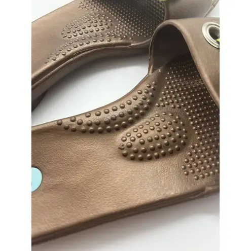 OkaB Oka Bee Brown Madison Slides Green Paisley Print Bow Slip On Sandals Small Size 6