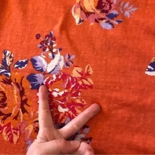 Arizona Jeans ARIZONA JEAN CO Orange Purple White Floral 3/4 Sleeve Knit Tee Top JUNIORS Large