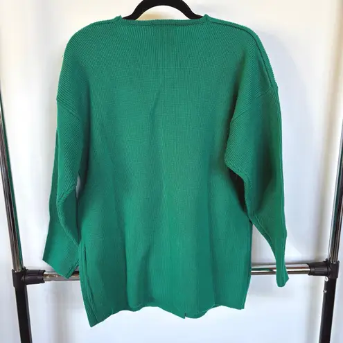 Vintage 80s Kelly Green Cardigan Sweater Double Breasted Knit Grandpa Small