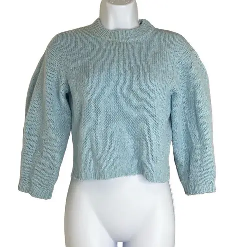 Tibi Blue Cropped Crewneck Sweater Alpaca Wool Blend Long Sleeve Soft XS Preppy