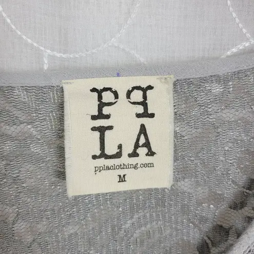 PPLA Womens Blouse Size Medium Gray Lace Long Sleeves Button Down Flowy