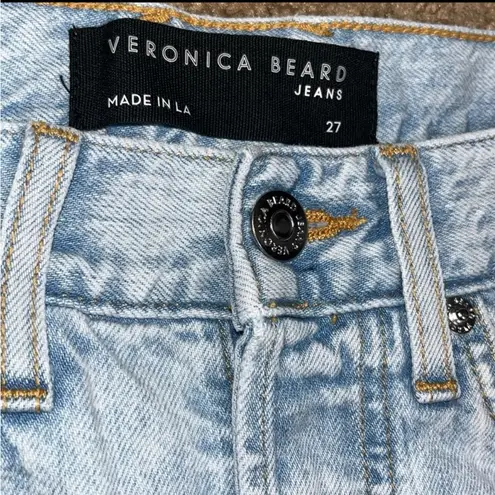 Veronica Beard Taylor Cropped Wide Leg High Waist Raw Hem Jean Pale Stone 27