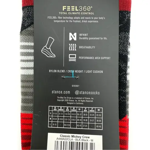 Stance Disney Mickey Mouse Classic Performance Crew Socks Medium Mens Womens Black