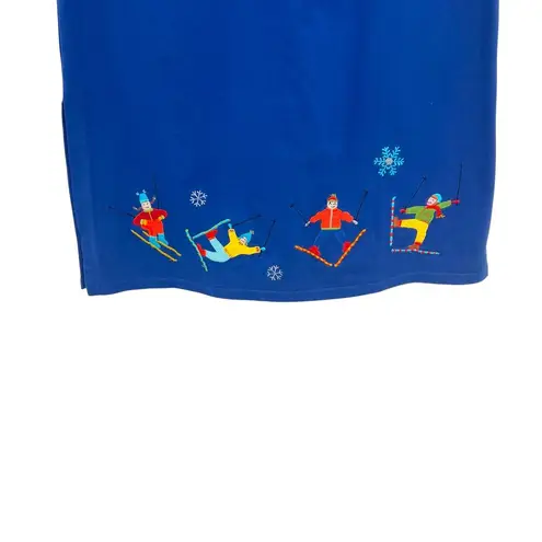 Michael Simon Lite Ski Trip Snowflake Embroidered Novelty Midi Skirt Blue Small