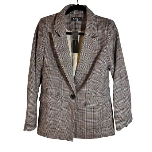 Allegra K New! Allegra‎ K Women's Plaid Blazer One Button Lapel Neck Jacket