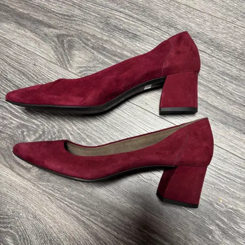 Paul Green Burgundy Suede Tammy Pointed Toe Block Heel Pumps Dress Size 7.5