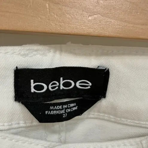 Bebe  White Skinny Jeans Super Distressed Tight Fit Baddie It Girl Glam Size 27 - Image 3