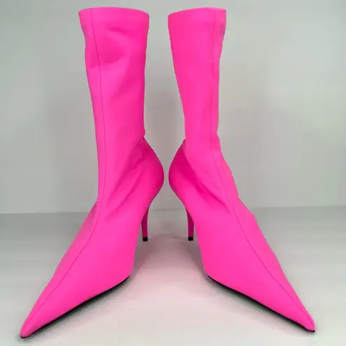 Balenciaga Knife Bootie Spandex Matt Fluo Pink Kitten Heel Barbie Boots EU 37