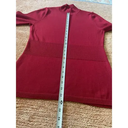 Women’s FWM 100% merino wool red mock neck sweater L fitted ribbed cuffs UK Size L
