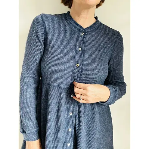 Vintage 90s Cottagecore Blue Thermal Dress Womens Medium Baby Doll Cozy Winter