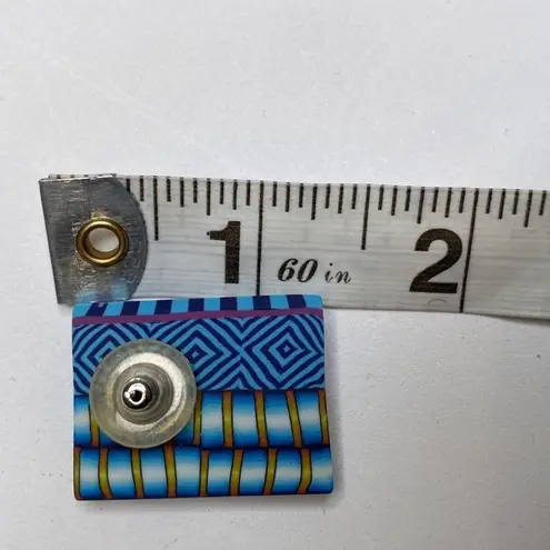 Women’s Rectangular Abstract Artsy Abstract Tribal Earrings EUC OS Blue Yellow