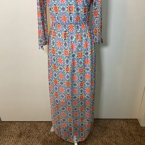 Allison Brittney 15. Blue Red Bell Sleeve Maxi Dress
