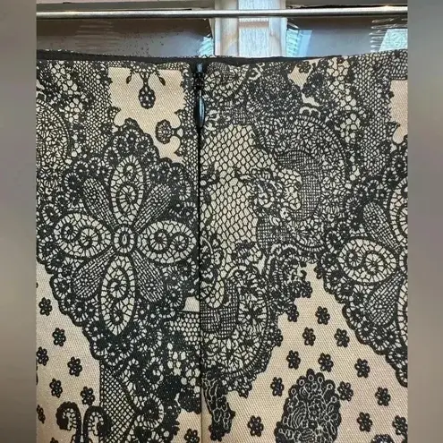 Maggy London Vintage Cream Black Victorian Pencil Skirt Sparkly Glitter Size 12