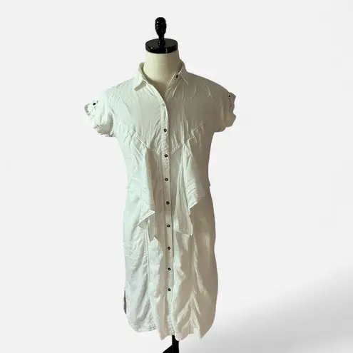 Maeve anthropologie White Shirt Dress Tie Waist Button Down Short Sleeve Casual