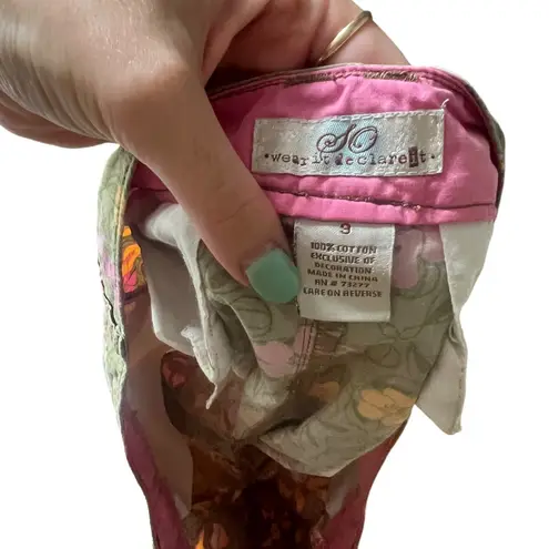 Y2K Vintage Green & Pink Hibiscus Flower Short Shorts Sz 9