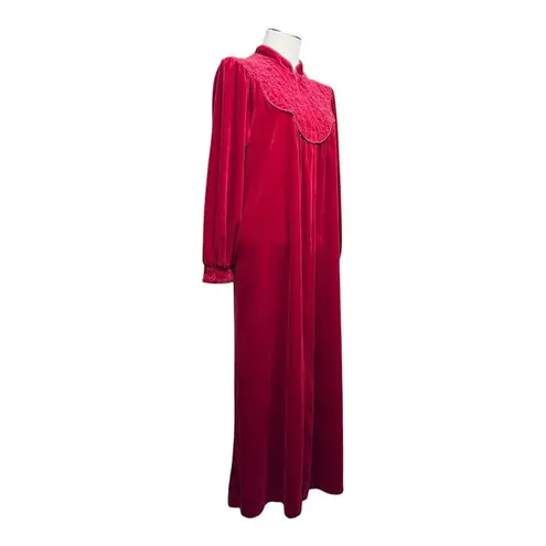 Vintage Jasmine Rose Half Zip Velour Robe House Coat Dress Red Medium