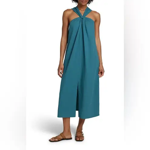 Faherty Bay Twist Seersucker Halter Dress in Colonial Blue Size XXL