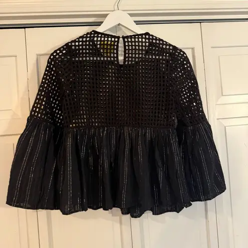 Anthropologie  Maeve black beaded bell sleeve top size 2