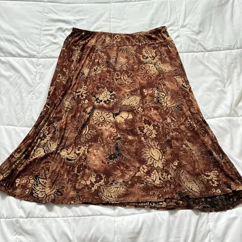 Vintage West End Skirt Womens Large Brown Floral Stretch Boho Fairy Grunge Y2K