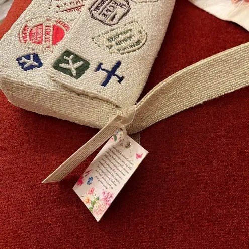 NWT Viral Travel Passport Cities Beaded Bag Made in India Handcrafted Handmade White