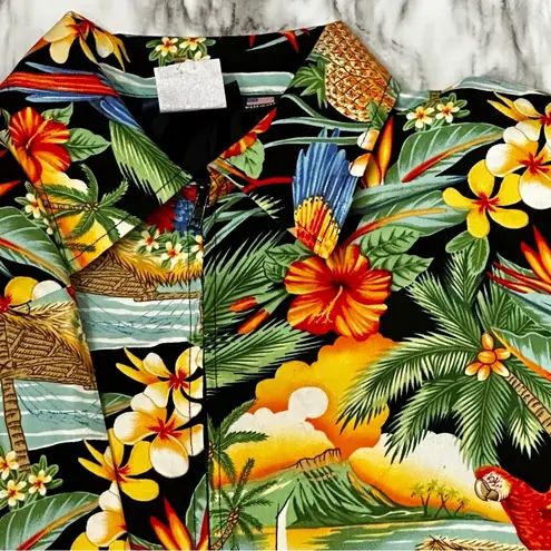 Surf Crush Tiki Vtg Sz S Hawaiian Print Zip Up Jacket CB Casual Macaw Tropical Red