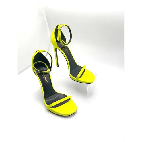 Saint Laurent Amber Ankle Strap Sandals in Fluo Yellow size EU 36
