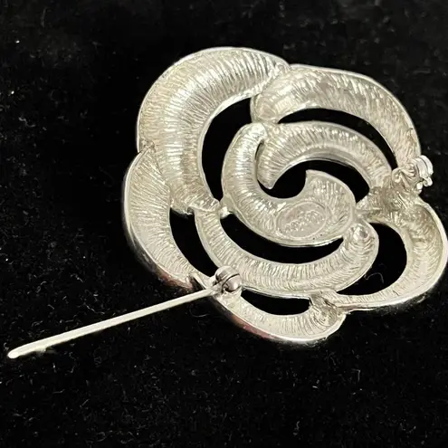 Vtg 80s Napier Swirl Silver Tone Rose Brooch Pin Modern Signed 2 inch Statement