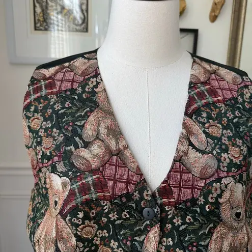 Vintage 90s Cleo Santa Christmas Teddy Bear Dog Cat Tapestry Vest L Green Size L