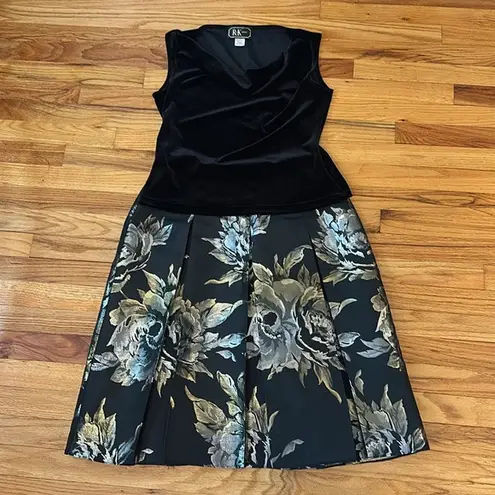 MSK Floral Skirt with R&K Evening Velvet Top Sz 10/12 Black