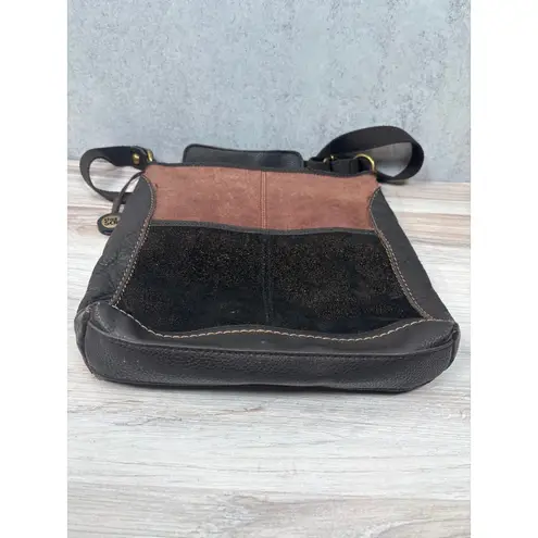 The Sak Iris Leather Crossbody Brown Black Two Tone Metallic Suede Shoulder Bag